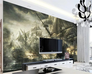 Beibehang Personalizat 3 imagini de Fundal Retro Europene Pictură în Ulei Pirat Navă de Navigație Murală Camera de zi Dormitor Fundal TV Murală
