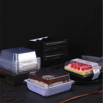 50Pcs Plastic Pachet de Unică folosință Cheesecake Cutie Cu Capac Pătrat Tăiat Bucăți Mousse de Patiserie Decorare Caz