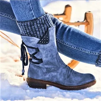 Iarna în aer liber, Zăpadă, Ploaie și Cizme de Cowboy Pentru Femei Cald Cavaler Stil Cizme Piele Toc gros Cizme Retro Moda Rochie de Pantofi