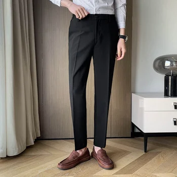 2022 Bărbați Tendință de Moda Casual Pantaloni Tesatura de Matase Slim Fit Culoare Solidă Pantaloni Costum de Afaceri Formal Pantaloni de Bumbac Dimensiune 28-36