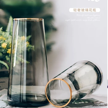 Lumina De Lux Pictat De Aur Vaza De Sticlă Transparentă Living Flori Decor Creativ Apă Simplă Aranjament De Flori