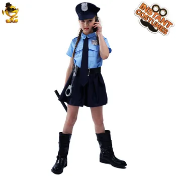 Halloween Cosplay Uniformă de Poliție pentru Copii Dress Up Costum Drăguț pentru Fete Slim Short Sleeve Dress Up Cool de Lux Poliției Fusta