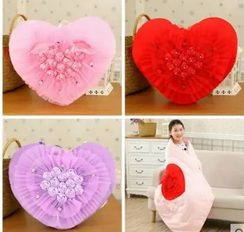 rosu/roz/mov culoare în formă de inimă de pluș pernă pătură interior moale pernă decorative lombare pernă spătar nunta gif