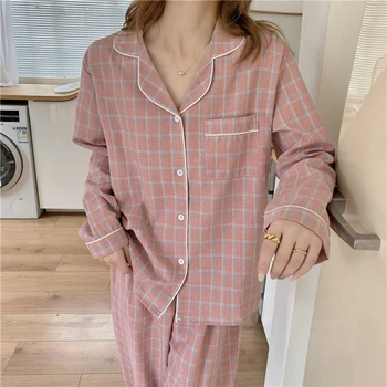 Carouri De Toamnă Costum Coreeană Vintage Two Piece Set De Pijama Femei Singure Pieptul Tricouri + Pantaloni Set De Pijamale Homewear