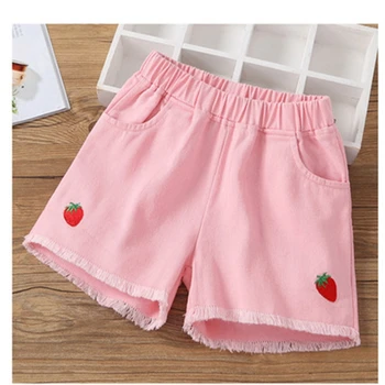 2021 Fete Denim pantaloni Scurți pentru Copii Îmbrăcăminte de Vară pantaloni Scurți de Plajă de Căpșuni de Dragoste Model Exterior Purta Largi Pantaloni Fierbinte Fata