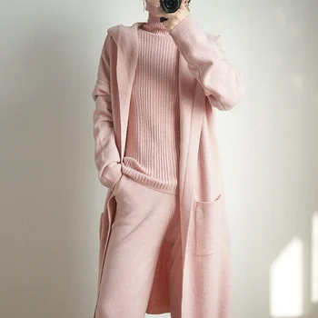 Toamna și iarna cashmere cardigan pentru femei Hanorac pentru femei haina mediu-lung răsucite vrac 100% pulover de lână grosime