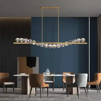 Sala de mese candelabru Nordic post-modern, de lux lumina sala de mese ușoare cupru personalitate creatoare bar lung candelabru de cristal